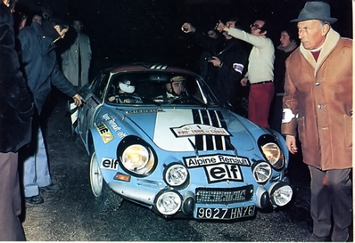 Jean-Pierre Nicolas - Michel Vial
17º Tour de Corse 1973. Alpine-Renault A110 1800 (9027 HN 76). Clasificado 1º.

Del 1 al 2 de Diciembre, Ajaccio, Córcega, Francia.
Superficie: asfalto - nieve.

El Rally tenia un total de 1080 km de los que 511.70 km divididos en 21 tramos eran especiales.
8 de ellos fueron cancelados, de SS8 a SS15).
SS8 Argiusta - Forciolo de 15.40 km.
SS9 Bottacina - Cortichiato de 10.50 km.
SS10 Tavera - Bastelica de 17.10 km.
SS11 Bastelica - Cauro de 18.80 km.
SS12 Panelca - Ghisoni de 34.60 km.
SS13 Ghisoni - Cross de 16.60 km.
SS14 Muracciole - Rospigliani de 13.00 km.
SS15 Ponte Leccia - Morosaglia de 13.90 km.

Se inscribieron 50 equipos, tomaron la salida 50, finalizaron 22.@
Palabras clave: ;Renault;Alpine;Corcega;A110;1973