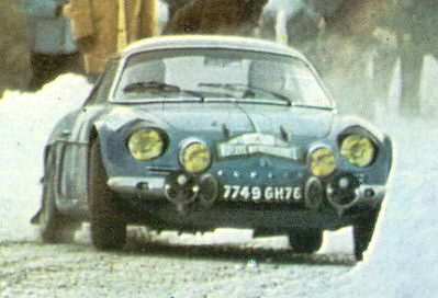 Jean-Pierre Nicolas - Claude Roure
38º Rallye Automobile de Monte-Carlo (Rally del Mediterráneo) 1969. Renault-Alpine A110 1440 (7749 GH 76) Clasificado 2º.

En este Monte-Carlo se celebró otra competición paralela llamada "Rally del Mediterráneo",
Jea-Pierre fué en la que se inscribio y quedò 2º.

La clasificación del Rallye Monte-Carlo fué:
1º Bjorn Waldegard - Lars Helmer con Porsche 911 S (S-L 2263).
2º Gérard Larousse - Perramond con Porsche 911 S (S-L 2264).
3º Jean Vinatier - Jean-François Jacob con Alpine-Renault A110 1300 (7753 GH 76).

Del 17 al 24 de Enero, Monte-Carlo.
Superficie: asfalto - nieve.

El Rally tenia un total de 225.00 km cronometrados.

Se inscribieron 211 equipos, tomaron la salida 183, finalizaron 44.@
Palabras clave: ;Renault;Alpine;A110;Montecarlo;nieve;1969