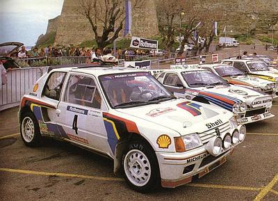 Ari Vatanen - Terry Harryman
28º Tour de Corse 1984. Peugeot 205 Turbo 16 (323 EXA 75). Abandonó por accidente SS19 Corbara - Calenzana de 23.90 Km.

Debut en el Mundial de Rallys del Peugeot 205 T16.

Al lado del Peugeot podemos ver el Lancia Rally 037 (TO W67785) de Markku Alén, clasificado 1º.

Del 3 al 5 de Mayo, Ajaccio, Córcega, Francia.
Superficie: asfalto.

El Rally tenia un total de 1618 km de los que 1130.9 km divididos en 30 tramos eran especiales.

Se inscribieron 158 equipos, tomaron la salida 155, finalizaron 57.
@
Palabras clave: ;Terry_Harryman;Peugeot;Turbo;Grupo_B;Corcega;parque_cerrado;1984;Corse