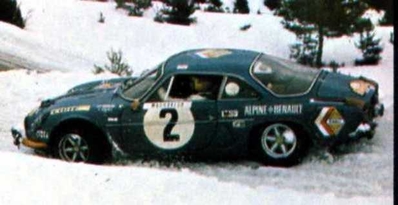 Jean-Pierre Nicolas - Claude Roure
40º Rallye Automobile de Monte-Carlo 1971. Alpine-Renault A110 1600 (8386 GU 76). Clasificado 29º.

Del 22 al 29 de Enero, Monte-Carlo.
Superficie: asfalto - nieve con 455,90 km cronometrados divididos en 17 tramos especiales.
Para el tramo final, Col des Banquettes - Col de la Madonne de Gorbio de 28.00 km calificaron 60 equipos, a partir de la posición 23 los equipos fueron clasificados oficialmente hasta el 30.
Se inscribieron 282 equipos, tomaron la salida 224, finalizaron 30.@
Palabras clave: ;Renault;Alpine;A110;Montecarlo;1971;nieve