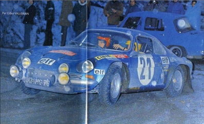 Jean-Pierre Nicolas - Michel Vial
42º Rallye Automobile de Monte-Carlo 1973. Alpine-Renault A110 1800 (8694 HG 76). Clasificado 3º.

Del 19 al 26 de Enero, Monte-Carlo.
Superficie: asfalto - nieve - hielo.

El Rally tenia un total de 4800.00 km de los que 456.50 km divididos en 18 tramos eran especiales (2 ellas fueron canceladas SS10 Col de la Porte de 18.25 Km y SS11 La Cabanette de 18.25Km).

Tomaron la salida 278 equipos, finalizaron 51.@
Palabras clave: ;Renault;Alpine;A110;Montecarlo;1973