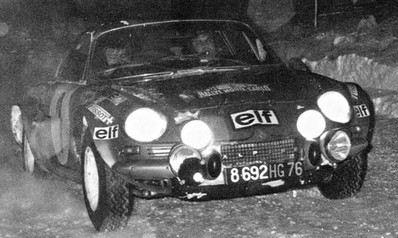 Bernard Darniche - Alain Mahé
42º Rallye Automobile de Monte-Carlo 1973. Alpine-Renault A110 (8692 HG 76). Clasificado 10º.

Del 19 al 26 de Enero, Monte-Carlo.
Superficie: asfalto - nieve.

El Rally tenia un total de 4800 km de los que 456.50 km divididos en 18 tramos eran especiales, (2 ellas fueron canceladas SS10 Col de la Porte de 18.25 Km y SS11 La Cabanette de 18.25Km).

Tomaron la salida 278 equipos, finalizaron 51.@
Palabras clave: ;Renault;Alpine;A110;Montecarlo;nieve;1973