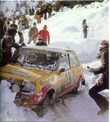 Jean Ragnotti - Jean-Marc Andrie 
46º Rallye Automobile de Monte-Carlo 1978. Renault 5 Alpine (6636 JT 76). Clasificado 2º.

Del 21 al 27 de Enero, Monte-Carlo.
Superficie: asfalto - nieve.

El Rally tenia un total de 4600 km de los que 570 km divididos en 29 tramos eran especiales (5 de ellas fueron canceladas SS8 Col du Fanget de 10 Km, SS10 Serre Chevalier de 10 Km, SS11 Col du Lautaret de 15 Km, SS14 Saint Pierreville de 16 Km y SS15 Burzet de 44 Km).

Se inscribieron 231 equipos, tomaron la salida 216, finalizaron 129.@
Palabras clave: ;Renault;Alpine;Montecarlo;nieve;crash;1978