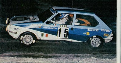 Attilio Bettega - Mario Mannucci
48º Rallye Automobile de Monte-Carlo 1980. Fiat Ritmo 75 Abarth (TO U22645). Clasificado 6º.

Del 19 al 25 de Enero, Monte-Carlo.
Superficie: asfalto - nieve.

El Rally tenia un total de 3063.30 km de los que 695.30 km divididos en 33 tramos eran especiales (4 de ellas fueron canceladas SS17 Pont du Fosse - Romette de 21 Km, SS20 Col du Corobin de 15 Km, SS32 Pont des Miolans - St Auban 2 de 24 Km y SS33 Roquesteron - Boyon 3 de 18 Km).

Se inscribieron 255 equipos, tomaron la salida 237, finalizaron 88.@
Palabras clave: Attilio_Bettega;Mario_Mannucci;Fiat;Ritmo;Abarth;Montecarlo;1980