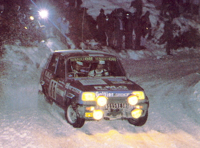 Bruno Saby - Jean-Marc Andrie
48º Rallye Automobile de Monte-Carlo 1980. Renault 5 Alpine (6115 VE 38). Clasificado 15º.

Del 19 al 25 de Enero, Monte-Carlo.
Superficie: asfalto - nieve.

El Rally tenia un total de 3063.30 km de los que 695.30 km divididos en 33 tramos eran especiales, (4 de ellas fueron canceladas SS17 Pont du Fosse - Romette de 21 Km, SS20 Col du Corobin de 15 Km, SS32 Pont des Miolans - St Auban 2 de 24 Km y SS33 Roquesteron - Boyon 3 de 18 Km).

Se inscribieron 255 equipos, tomaron la salida 237, finalizaron 88.@
Palabras clave: ;Renault;Alpine;Montecarlo;nieve;1980