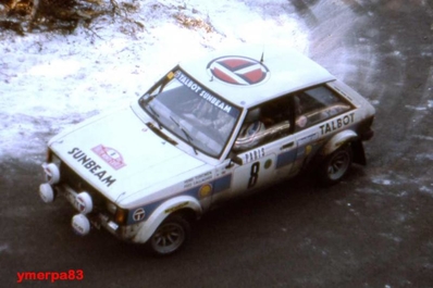 Henri Toivonen - Fred Gallagher
49º Rallye Automobile de Monte-Carlo 1981. Talbot Sunbeam Lotus (NVC 777W). Clasificado 5º.

Del 24 al 30 de Enero, Monte-Carlo.
Superficie: asfalto - nieve.

El Rally tenia un total de 3930.00 km de los que 750.00 km divididos en 32 tramos eran especiales.

Se inscribieron 274 equipos, tomaron la salida 263, finalizaron 133.@
Palabras clave: Henri_Toivonen;Talbot;Sunbeam;Lotus;Montecarlo;1981