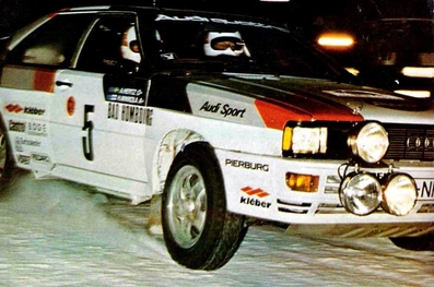 Hannu Mikkola - Arne Hertz
49º Rallye Automobile de Monte-Carlo 1981. Audi Quattro (IN-NP 50)).
Abandonó en los ultimos compases de la prueba por accidente al quedarse sin frenos, quedando en la posición 91º.

Del 24 al 30 de Enero, Monte-Carlo.
Superficie: asfalto - nieve.

El Rally tenia un total de 3930.00 km de los que 750.00 km divididos en 32 tramos eran especiales.

Se inscribieron 274 equipos, tomaron la salida 263, finalizaron 133.
@
Palabras clave: ;Audi;Quattro;Montecarlo;1981