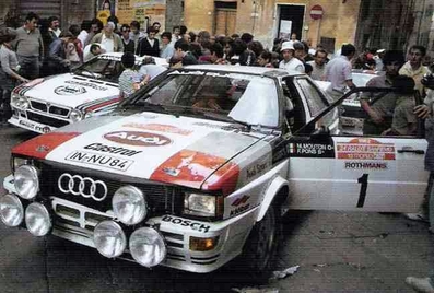 Michèle Mouton - Fabrizia Pons
24º Rally de San Remo 1982. Audi Quattro (IN-NU 84). Clasificada 4ª.

Del 3 al 9 de Octubre, Sanremo, Imperia, Liguria, Italia.
Superficie: asfalto - tierra.
El Rally tenia un total de 2663 km de los que 735.44 km divididos en 56 tramos eran especiales.
Tomaron la salida 90 equipos, finalizaron 27.@
Palabras clave: Michele_Mouton;Audi;Grupo_B;Quattro;Sanremo;parque_cerrado;1982;Mujeres;Womens
