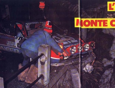 Jean-Claude Andruet -  Michele Petit (Biche)
50º Rallye Automobile de Monte-Carlo 1982. Ferrari 308 GTB (1762 JY 92). Abandonó por accidente en SS6 Col des Garcinets de 22.87 km.

Varios espectadores intentan apartar el coche de pista para dejarlo en el arcén, después de salirse a la entrada de un puente y chocar contra las protecciones.

Del 16 al 22 de Enero, Monte Carlo.
Superficie: asfalto - nieve.

El Rally tenia un total de 4082.71 km de los que 747.81 km divididos en 32 tramos eran especiales, (2 de ellas fueron canceladas SS7 Trigance - Chateauvieux 1 de 28,53 Km y SS15 St Jean en Royans - La Chapelle en Vercors de 38,67 Km).

Se inscribieron 306 equipos, tomaron la salida 299, finalizaron 140.@
Palabras clave: ;Michèle_Espinosi-Petit;Ferrari;GTB;Montecarlo;crash;1982
