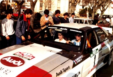 Michèle Mouton - Fabrizia Pons
17º Rallye de Portugal - Vinho do Porto 1983. Audi Quattro A1 (IN-NM 82). Clasificada 2ª.

Del 2 al 5 de Marzo, Estoril, Lisboa, Portugal.
Supeficie: asfalto - tierra.

El Rally tenia un total de 2325 km de los que 674.50 km divididos en 43 tramos eran especiales (3 de ellos fueron cancelados SS12 Figueira de Foz de 9 Km, SS13 Prestimo de 12,50 Km, SS14 Vouga de 10 Km).

Tomaron la salida 86 equipos, finalizaron 31.@
Palabras clave: Michele_Mouton;Audi;Quattro;Grupo_B;Portugal;1983