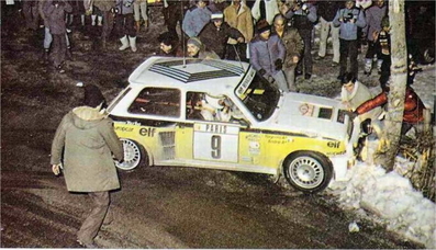 Jean Ragnotti - Jean-Marc Andrié
51º Rallye Automobile de Monte-Carlo 1983. Renault 5 Turbo "Tour de Corse" (6005 XA 91). Clasificado 7º.

Del 22 al 28 de Enero, Monte-Carlo.
Superficie: asfalto - nieve.

RMC clasificó a todos los equipos que terminaron el "Parcours Commun" (después de SS21).
De los 150 equipos, solo los 100 mejores pudieron competir en el último tramo "Parcours Final".
Los equipos que no completaron todas las etapas recibieron tiempos de penalización, incluso para aquellos que no terminaron el último tramo.
86 equipos completaron todo el rally, dos fueron descalificados.

El Rally tenia un total de 4197 km de los que 709 km divididos en 31 tramos eran especiales, (2 de ellas fue canceladas SS6 Pont des Miolans de 22 Km y SS15 St Jeans en Royans de 38 Km).

Se inscribieron 263 equipos, tomaron la salida 250, finalizaron 149.@
Palabras clave: ;Renault;Grupo_B;Turbo;Montecarlo;1983;crash;nieve
