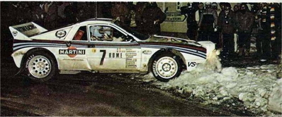 Jean Claude Andruet -Michèle Espinos-Petit (Biche)
51º Rallye Automobile de Monte-Carlo 1983. Lancia Rally 037 (TO Y63868). Clasificado 8º.
Martini Racing

Del 22 al 28 de Enero, Monte-Carlo.
Superficie: asfalto - nieve.

RMC clasificó a todos los equipos que terminaron el "Parcours Commun" (después de SS21).
De los 150 equipos, solo los 100 mejores pudieron competir en el último tramo "Parcours Final".
Los equipos que no completaron todas las etapas recibieron tiempos de penalización, incluso para aquellos que no terminaron el último tramo.
86 equipos completaron todo el rally, dos fueron descalificados.

El Rally tenia un total de 4197 km de los que 709 km divididos en 31 tramos eran especiales, (2 de ellas fue canceladas SS6 Pont des Miolans de 22 Km y SS15 St Jeans en Royans de 38 Km).

Se inscribieron 263 equipos, tomaron la salida 250, finalizaron 149.
@
Palabras clave: Lancia;Montecarlo;1983;Grupo_B