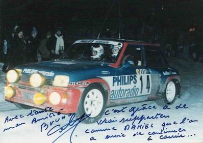 Bruno Saby - Françoise Sappey
51º Rallye Automobile de Monte-Carlo 1983. Renault 5 Turbo Tour de Corse (6711 WE 38). Clasificado 13º.

Del 22 al 28 de Enero, Monte-Carlo.
Superficie: asfalto - nieve.

RMC clasificó a todos los equipos que terminaron el 