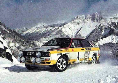 Hannu Mikkola - Arne Hertz
52º Rallye Automobile de Monte-Carlo 1984. Audi Quattro A2 (IN-NV 83). Clasificado 3º.

Del 21 al 27 de Enero, Monte-Carlo.
Superficie: asfalto - nieve.

El Rally tenia un total de 3328.90 km de los que 753.20 km divididos en 30 tramos eran especiales, (4 de ellas fueron cancxeladas SS3 St Jean en Royans de 39 Km, SS11 Les Savoyons - Sigoyer de 32 Km, SS12 Pont sur Barrage du Sautet de 18,40 Km, SS13 Chateau d'Ancelle - La Batie Neuve de 11,20 Km).

Se inscribieron 222 equipos, tomaron la salida 209, finalizaron 120.@
Palabras clave: ;Audi;Quattro;Montecarlo;1984;nieve
