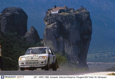 Timo Salonen - Seppo Harjanne
32º Rothmans Acropolis Rally 1985. Peugeot 205 Turbo 16 (25 FGV 75). Clasificado 1º.

Del 27 al 30 de Mayo, Atenas, Grecia.
Superficie: tierra.

El Rally tenía un total de 2295.94 km de los que 807.67 km divididos en 47 tramos eran especiales.

Tomaron la salida 110 equipos, finalizaron 45.@
Palabras clave: Timo_Salonen;Seppo_Harjanne;Peugeot;Turbo;T16;Grecia;Grupo_B;1985;Acropolis