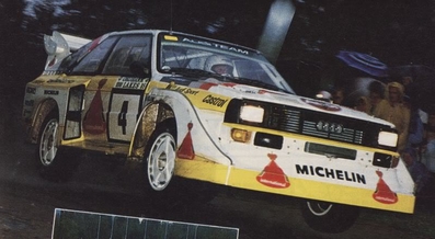 Stig Blomqvist - Bjorn Cederberg
35º 1000 Lakes Rally 1985. Audi Sport Quattro S1 E2. Clasificado 2º.

Del 23 al 25 de Agosto, Jyväskylä, Finlandia.
Superficie: tierra.

El Rally tenía un total de 1418.00 km de los que 479.00 km divididos en 50 tramos eran especiales (1 de ellos fue cancelado SS10 Vaheri).

Se inscribieron 188 equipos, tomaron la salida 175, finalizaron 83.@
Palabras clave: Stig_Blomqvist;Audi;Quattro;Finlandia;grupo_B;S1;Sport;1985