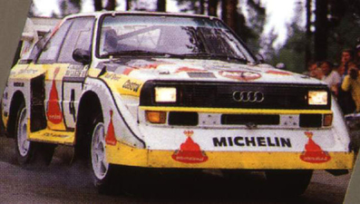 Stig Blomqvist - Bjorn Cederberg
35º 1000 Lakes Rally 1985. Audi Sport Quattro S1 E2. Clasificado 2º.

Del 23 al 25 de Agosto, Jyväskylä, Finlandia.
Superficie: tierra.

El Rally tenía un total de 1418.00 km de los que 479.00 km divididos en 50 tramos eran especiales (1 de ellos fue cancelado SS10 Vaheri).

Se inscribieron 188 equipos, tomaron la salida 175, finalizaron 83.@
Palabras clave: Stig_Blomqvist;Audi;Quattro;Finlandia;grupo_B;S1;Sport;1985