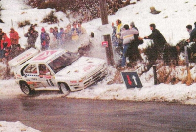 Jean-Claude Andruet - Annick Peuvergne
54º Rallye Automobile de Monte-Carlo 1986. Citröen BX 4TC (9817 NR 92). Abandonó por accidente en SS7 Saint-Sauveur-en-Rue - Saint-Régis de 16.50 km.

Del 18 al 24 de Enero, Monte-Carlo.
Superficie: asfalto - nieve.

El Rally tenía un total de 3984.00 km de los que 881.20 km divididos en 36 tramos eran especiales.

Tomaron la salida 156 equipos, finalizaron 65.@
Palabras clave: ;Citroen;BX4TC;Grupo_B;Montecarlo;1986;nieve;crash