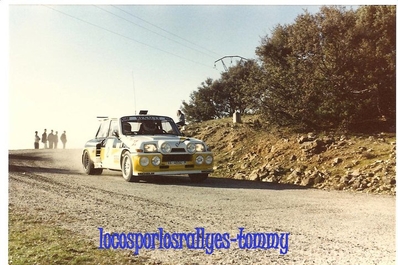 Carlos Sainz Cenamor - Antonio Boto
Rally Valeo 1986. Renault 5 Maxiturbo. Clasificado 1º.
1º Carlos Sainz â€“ Boto Renault 5 MaxiTurbo 2:35.03
2º Salvador Servià¡ â€“ Sabater Lancia 037 2:36.14
3º Beny Fernà¡ndez â€“ Orozco Opel Manta 400 2:38.52
Palabras clave: ;Grupo_B;Renault;Maxi;Turbo;Valeo;1986
