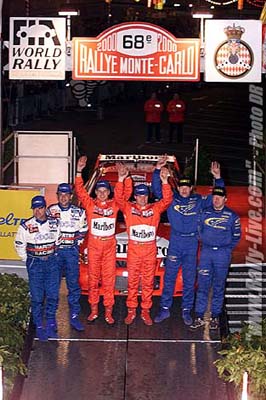 68º Rallye Automobile de Monte-Carlo 2000
Podium
Tommi Mäkinen - Risto Mannisenmäki, Mitsubishi Lancer Evo VI (V2 MMR), clasificado 1º.

Carlos Sainz - Lui­s Moya, Ford Focus WRC '00 (V2 FMC), clasificado 2º.

Juha Kankkunen - Juha Repo, Subaru Impreza S5 WRC '99 (T16 SRT), clasificado 3º.

Del 19 al 22 de Enero, Monte-Carlo.
Superficie: asfalto - nieve

El Rally tenía un total de 1434.85 km de los que 412.81 km divididos en 15 tramos eran especiales (uno de ellos fue cancelado SS6 L'Epine - Rosans de 31.40 km).

Tomaron la salida 92 equipos, finalizaron 59.@
Palabras clave: ;Luis_Moya;Juha_Repo;Ford;Focus;WRC;Montecarlo;2000;Personajes