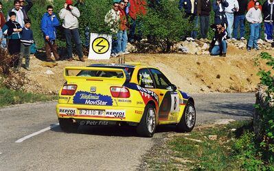 Toni Gardemeister - Paavo Lukander
36º Rallye Catalunya - Costa Brava - Rallye de España 2000. Seat Cordoba WRC Evo2 (B-2110-WP). Abandonó por accidente en SS11 La Riba 2 de 36.16 km.

Del 30 de Marzo al 2 de Abril, Lloret de Mar, Girona, Catalunya, España.
Superficie: asfalto.

El Rally tenia un total de 1874.7 km de los que 383.09 km divididos en 15 tramos eran especiales.

Se inscribieron 95 equipos, tomaron la salida 91, finalizaron 55.

© Petr Fitz
@@
Palabras clave: Seat;Cordoba;WRC;Evo2;Catalunya;Costa_Brava;España;Spain;2000