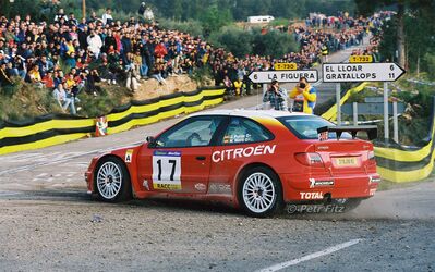 Jesus "Chus" Puras - Marc Martí
36º Rallye Catalunya - Costa Brava - Rallye de España 2000. Citroën Xsara Kit Car (21 BJM 92). Abandonó por avería mecánica en SS8 La Riba 1 de 36.16 km .

Del 30 de Marzo al 2 de Abril, Lloret de Mar, Girona, Catalunya, España.
Superficie: asfalto.

El Rally tenia un total de 1874.7 km de los que 383.09 km divididos en 15 tramos eran especiales.

Se inscribieron 95 equipos, tomaron la salida 91, finalizaron 55.

© Petr Fitz
@@
Palabras clave: Citroen;Xsara;Kit_Car;Catalunya;España;Spain;2000