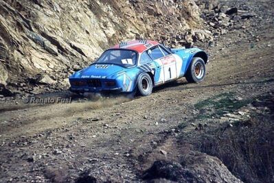 Jean-Luc Thérier - Jacques Jaubert
15º Rally San Remo 1973. Alpine-Renault A110 1800 (2461 HN 76). Clasificado 1º.

Del 10 al 13 de Octubre, Sanremo, Liguria, Imperia, Italia.
Superficie: asfalto - tierra.

El Rally tenia un total de 1791.00 km, de los que 369.30 km divididos en 37 tramos eran especiales (2 de ellas fueron canceladas, SS11 y SS16 Del Serre 1 y 2 de 7.5 km).

Se inscribieron 120 equipos, tomaron la salida 107, finalizaron 36.

© Renato Fusi
@
Palabras clave: ;Sanremo;Renault;Alpine;1973