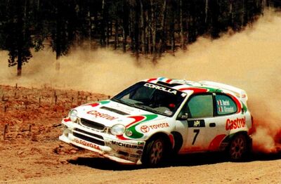 Didier Auriol - Denis Giarudet
10º API Rally Australia 1997. Toyota Corolla WRC (K-AM 632). Clasificado 3º.
Toyota Castrol Team

Del 30 de Octubre al 2 de Noviembre, Perth, Australia.
Superficie: tierra.

El Rally tenia un total de 1526.89 km de los que 421.42 km divididos en 24 tramos eran especiales.

Tomaron la salida 87 equipos, finalizaron 49.@
Palabras clave: Toyota;Corolla;Australia;WRC;1997