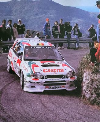 Freddy Loix - Sven Smeets
39º Rallye Sanremo - Rallye d'Italia 1997. Toyota Corolla WRC (K-AM 717). Clasificado 5º.

Del 12 al 15 de Octubre, Sanremo, Imperia, Liguria, Italia.
Superficie: asfalto.

El Rally tenia un total de 1,365.91 Km de los que 396.21 Km divididos en 25 tramos eran especiales, (3 de ellos fueron cancelados SS1 Poggio de 2.09 Km, SS2 S.Romolo 1 de 10.02 Km y SS19 Baiardo 2 de 10.47 Km).

Se inscribieron 125 equipos, tomaron la salida 125, finalizaron 67.@
Palabras clave: ;Toyota;Corolla;WRC;Sanremo;1997