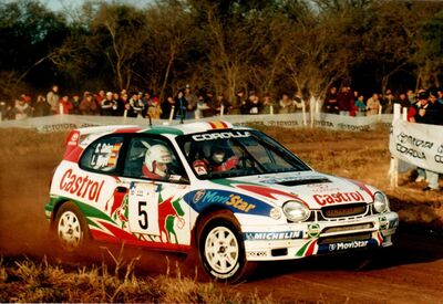 Carlos Sainz - Luis Moya
18º Rally Argentina 1998. Toyota Corolla WRC. Clasificado 2º.

Del 20 al 23 de Mayo, Cordoba.
Superficie: tierra.

El Rally constaba de 3 etapas con 400.62 km cronometrados divididos en 23 tramos especieles.

Tomaron la salida 61 equipos, finalizaron 30.@
Palabras clave: ;Toyota;Corolla;WRC;Argentina;1998