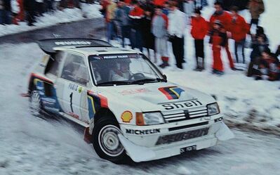 Timo Salonen - Seppo Harjanne
54º Rallye Automobile de Monte-Carlo 1986. Peugeot 205 Turbo 16 (24 FGV 75). Clasificado 2º.

Del 18 al 24 de Enero, Monte-Carlo.
Superficie: asfalto - nieve.

El Rally tenía un total de 3984.00 km de los que 881.20 km divididos en 36 tramos eran especiales.

Tomaron la salida 156 equipos, finalizaron 65.@
Palabras clave: Timo_Salonen;Seppo_Harjanne;Peugeot;Turbo;Montecarlo;Grupo_B;nieve;1986