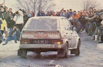 Jean-Claude Andruet - Annick Peuvergne
53º Rallye Automobile de Monte-Carlo 1985. Citröen Visa 1000 Pistes (8407 ME 92). Clasificado 8º.

Del 26 de Enero al 1 de Febrero, Monte-Carlo.
Superficie: asfalto -nieve.

El Rally tenía un total de 3999.00 km de los que 851.10 km divididos en 34 tramos eran especiales (1 de ellos fue cancelado SS17 ).

Tomaron la salida 117 equipos, finalizaron 68.@
Palabras clave: Citroen;Visa;Grupo_B;Montecarlo;1985
