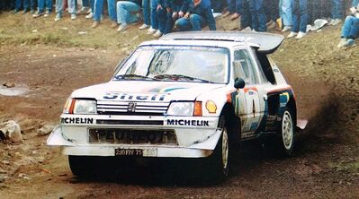 Bruno Saby - Jean-François Fauchille
6º Marlboro Rally de Argentina 1986. Peugeot 205 Turbo 16 E2, (290 FPF 75).
Abandonó por motor en SS8 Bosque Alegre - Faida del Carmen de 13,75 Km.

Del 6 al 9 de Agosto, Buenos Aires - Cordoba, Argentina.
Superficie: tierra.

El Rally tenia un total de 2072.00 km de los que 624.35 km divididos en 27 tramos eran especiales, (una de ellas fue cancelada SS19 Tanti - Cuchilla Nevada de 30.59 km).

Tomaron la salida 150 equipos, finalizaron 50.

BY DESARMADERO
@
Palabras clave: ;Grupo_B;Peugeot;Turbo;Argentina;1986