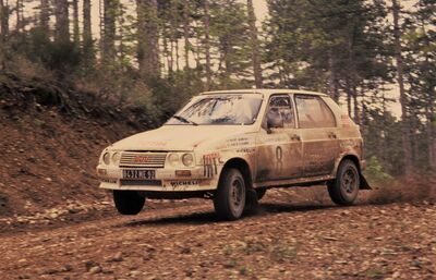 Philippe Wambergue - Jean De Alexandris
5º Rallye Terre de Provence 1984. Citroën Visa 1000 Pistes (8432 ME 92). Clasificada 5ª.

Del 18 al 19 de Mayo, Digne, Francia.
Superficie: tierra.

Desconocemos de cuantos kilómetros tanto totales como especiales tenia la prueba.

Tomaron la salida 102 equipos, finalizaron 62.@
Palabras clave: Philippe_Wambergue;Citroen;Visa;Grupo_B;Provence;Francia;1984