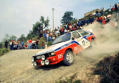 Michele Cinotto - Emilio Radaelli
24º Rally de Sanremo 1982. Audi Quattro (IN-NP 40). Clasificado 6º.

Del 3 al 9 de Octubre, Sanremo, Imperia, Liguria, Italia.
Superficie: asfalto - tierra.

El Rally tenia un total de 2663 km de los que 735.44 km divididos en 56 tramos eran especiales.

Tomaron la salida 90 equipos, finalizaron 27.@
Palabras clave: Michele_Cinotto;Audi;Quattro;Sanremo;1982