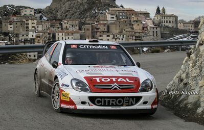 Dani Sordo - Marc Martí
74º Rallye Automobile de Monte-Carlo 2006. Citroën Xsara WRC (823 DPT 78). Clasificado 8º.

Del 20 al 22 de Enero, Monaco.
Superficie: asfalto - nieve.

El Rally tenia un total de 1294.89 Km de los que 366.39 km divididos en 18 tramos eran especiales, (2 de ellas fueron canceladas SS3 Pierlas - Ilonse 1 de 23.22 Km y SS11 La Tour sur Tinee - Utelle 2 de 18.73 Km).

Se inscribieron 53 equipos, tomaron la salida 51, finalizaron 43.

© Petr Sagner
@@
Palabras clave: ;Montecarlo;Citroen;Xsara;WRC;2006