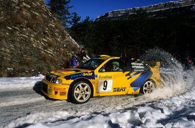 Harri Rovanperä - Risto Pietiläinen
67º Rallye Automobile de Monte-Carlo 1999. Seat Cordoba WRC (B-5329-UL). Clasificado 7º.

Del 17 al 20 de Enero, Monte-Carlo.
Superficie: asfalto - nieve.

El Rally tenia un total de 1613.7 km de los que 424.6 km divididos en 14 tramos, eran especiales.

Tomaron la salida 86 equipos, finalizaron 46.

© McKlein
@
Palabras clave: ;Seat;Cordoba;WRC;Montecarlo;1999;nieve