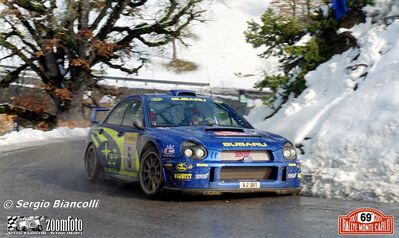Richard Burns - Robert Reid
69º Rallye Automobile de Monte-Carlo 2001. Subaru Impreza S7 WRC '01 (X2 SRT). Abandonó por problemas eléctricos y no arrancar el coche antes del primer tramo de la segunda etapa SS7 BIF. D1/C1 - Turriers de 24.12 km.

Del 18 al 21 de Enero, Mónaco.
Superficie: asfalto - nieve.

El Rally tenia un total de 1738.81 km de los que 392.18 km divididos en 15 tramos eran especiales, (una de ellas fue cancelada SS10 Comps 2 de 20.53 Km).

Se inscribieron 60 equipos, tomaron la salida 56, finalizaron 27.

© Sergio Biancolli
@
Palabras clave: Subaru;Impreza;WRC;Montecarlo;2001