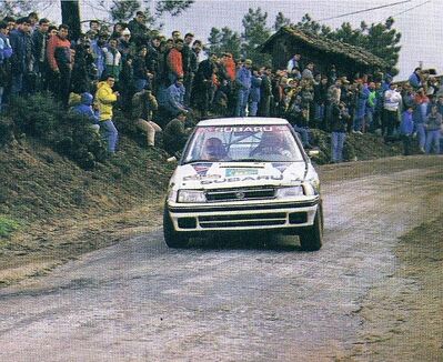 François Chatriot - Michel Perin
25º Rallye de Portugal - Vinho do Porto 1991. Subaru Legacy RS (H640 JBW). Clasificado 6º.
Subaru Rally Team Europe

Del 5 al 9 de Marzo, Portugal.
Superficie: asfalto - tierra.

El Rally tenia un total de 2041.26 Km de los que 564.20 Km divididos en 38 tramos eran especiales (2 de ellos fueron cancelados SS2 Gradil de 9 Km y SS28 Viseu de 29.90 Km).

Se inscribieron 106 equipos, tomaron la salida 95, finalizaron 28.@
Palabras clave: Subaru;Legacy;Portugal;1991