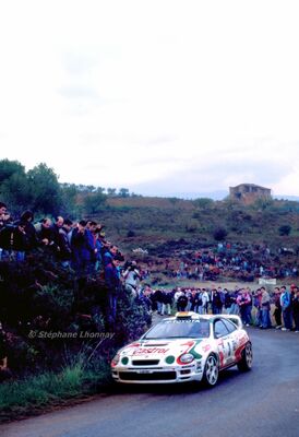 Armin Schwarz - Klaus Wicha
31º Rallye Catalunya - Costa Brava - Rallye de España 1995. Toyota Celica GT-Four "ST205" (K-AM 2695). Abandonó por motor en SS11 Capafons de 28.90 Km.

Al finalizar el Rally el Equipo Toyota Castrol Team fue descalificado por manipular el turbo de sus coches.

Del 23 al 25 de Octubre, Lloret de Mar, Girona, Catalunya, España.
Superficie: asfalto.

El Rally tenia un total de 1663.71 km de los que 474.35 km divididos en 23 tramos eran especiales.

Tomaron la salida 81 equipos, finalizaron 42.

© Stéphane Lhonnay
@
Palabras clave: ;Catalunya;Costa_Brava;Toyota;Celica;ST205;1995;descalificados;España;Spain