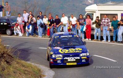 Carlos Sainz Cenamor - Luís Moya
36º Rallye Sanremo - Rallye de Italia 1994. Subaru Impreza 555 (L555 REP). Clasificado 2º.

Del 9 al 13 de Octubre, Sanremo, Liguria, Imperia, Italia.
Superficie: asfalto - tierra.

El Rally tenia un total de 2160.40 km de los que 526.03 km divididos en 26 tramos eran especiales (una de ellas fue cancelada SS17 Roncola de 9.40 km).

Se inscribieron 94 equipos, tomaron la salida 92, finalizaron 40.

© Stéphane Lhonnay
@
Palabras clave: ;Luis_Moya;Subaru;Impreza;Sanremo;1994