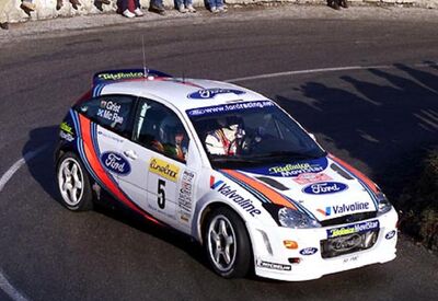 Colin McRae - Nicky Grist
68º Rallye Automobile de Monte-Carlo 2000. Ford Focus WRC '00 (S6 FMC). Abandonó por motor en el último tramo de la prueba, SS15 Sospel - La Bollène Vésubie de 33.88 km, cuando iba 3º en la clasificación general.

Del 19 al 22 de Enero, Monte-Carlo.
Superficie: asfalto - nieve

El Rally tenía un total de 1434.85 km de los que 412.81 km divididos en 15 tramos eran especiales (uno de ellos fue cancelado SS6 L'Epine - Rosans de 31.40 km).

Tomaron la salida 92 equipos, finalizaron 59.@
Palabras clave: ;Ford;Focus;WRC;Montecarlo;2000