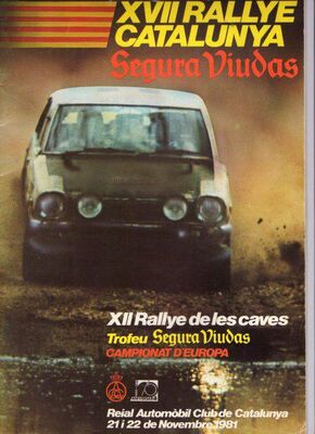17º Rally Catalunya 1981
Del  21 al 22 de Noviembre, Catalunya, España.
Superficie: asfalto - tierra.

Desconocemos cuantos kilómetros tanto totales como cronometrados tenia la prueba.

Tomaron la salida 73 equipos, finalizaron 36.
Palabras clave: Catalunya;España;Spain;1981