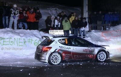 Stéphane Sarrazin - Jacques-Julien Renucci
78º Rallye Automobile de Monte-Carlo 2010. Peugeot 207 S2000 (AH-717-EC). Clasificado 4º.

Del 19 al 23 de Enero, Valence - Monaco.
Superficie: asfalto - nieve

El Rally tenia un total de 396.18 km cronometrados divididos en 3 etapas y 15 tramos especiales.

Tomaron la salida 59 equipos, finalizaron 36.

© Petr Sagner
@
Palabras clave: Montecarlo;Peugeot;S2000;2010