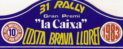 31º Rally Costa Brava 1983
Del 18 al 20 de Febrero, Lloret de Mar, Girona, Catalunya, España.
Superficie: asfalto - tierra.

El Rally tení­a un total de 1356.5 km de los que 519.10 km divididos en 44 tramos eran especiales.

Tomaron la salida 68 equipos, finalizaron 20.
Palabras clave: Costa_Brava;España;Spain;1983;