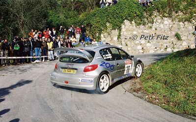 Marcus Grönholm - Timo Rautiainen
47º Rallye Sanremo - Rallye d'Italia 2000. Peugeot 206 WRC (206 NAM 75). Clasificado 4º.

Del 19 al 22 de Octubre, Sanremo.
Superficie: asfalto.

El Rally tenia un total de 1065.75 Km de los que 382.79 Km divididos en 17 tramos eran especiales (uno de ellos fue cancelado SS15 Langan 2 de 37.81 Km.

Se inscribieron 123 equipos, tomaron la salida 115, finalizaron 62.

© Petr Fitz
@@
Palabras clave: ;Peugeot;WRC;Sanremo;2000