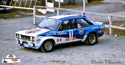 Attilio Bettega - Arnaldo Bernacchini
10º Rally Valle d'Aosta 1980. Fiat 131 Abarth (TO V39606). Clasificado 1º.
Fiat SpA

Del 12 al 14 de Diciembre, Saint-Vincent, Italia.
Superficie: asfalto - nieve.

Desconocemos de cuantos kilómetros tanto totales como cronometrados tenia la prueba.

Tomaron la salida 82 equipos, finalizaron 40.

© Enrico Demaria
@
Palabras clave: Fiat;Abarth;Valle_Aosta;1980