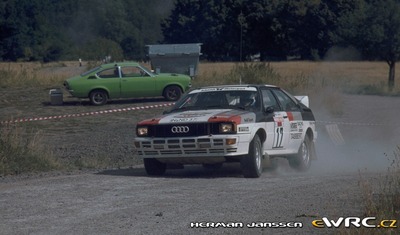 Harald Demuth - Arwed Fischer
15º Int. Hunsrück-Rallye 1982. Audi Quattro (IN-ND 37). Clasificado 1º.
Schmidt Motorsport

Del 15 al 18 de Julio, Trier, Alemania.
Superficie: asfalto - tierra.

El Rally constaba de 2 etapas con un total de 1100.00 km de los que 628.19 km divididos en 32 tramos eran cronometrados.

Tomaron la salida 202 equipos, finalizaron 117.

© Herman Janssen
@@
Palabras clave: Audi;Quattro;Hunsruck_Rallye;1982