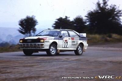 Harald Demuth - Arwed Fischer
15º Int. Hunsrück-Rallye 1982. Audi Quattro (IN-ND 37). Clasificado 1º.
Schmidt Motorsport

Del 15 al 18 de Julio, Trier, Alemania.
Superficie: asfalto - tierra.

El Rally constaba de 2 etapas con un total de 1100.00 km de los que 628.19 km divididos en 32 tramos eran cronometrados.

Tomaron la salida 202 equipos, finalizaron 117.

© Herman Sels
@@
Palabras clave: Audi;Quattro;Hunsruck_Rallye;1982