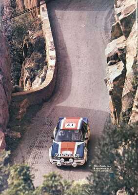 Anthony (Tony) Pond - Rob Arthur
27º Tour de Corse - Rallye de France 1983. Nissan 240RS (UIA 4275). Clasificado 6º.

Del 5 al 7 de Mayo, Ajaccio, Córcega, Francia.
Superficie: asfalto.

El Rally tenia un total de 1715.10 km de los que 1066.10 km divididos en 32 tramos eran especiales.

Tomaron la salida 178 equipos, finalizaron 57.@
Palabras clave: Tony_Pond;Nissan;Grupo_B;Corse;Corcega;1983